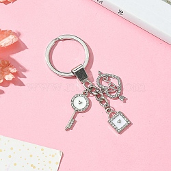 Alloy Enamel & Rhinestone Keychain, with Iron Findings, White, 8cm(KEYC-YW00074-03)