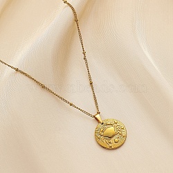 Constellation Coin Stainless Steel Pendant Necklace for Women, Golden, Cancer, 17.72 inch(45cm)(PW-WG95399-08)