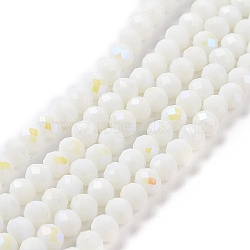 Electroplate Opaque Solid Color Glass Beads Strands, Half Rainbow Plated, Faceted, Rondelle, White, 2.5x1.5mm, Hole: 0.4mm, about 150~155pcs/strand, 32~33cm(EGLA-A034-P1mm-L17)