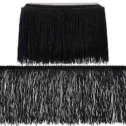 10 Yards Polyester Tassel Lace Ribbons, Curtain Decoration, Black, 5-1/4~5-7/8 inch(132~150mm)(OCOR-WH0045-23B-02)
