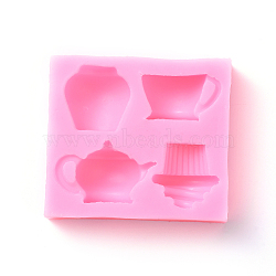 Food Grade Silicone Molds, Fondant Molds, For DIY Cake Decoration, Chocolate, Candy, UV Resin & Epoxy Resin Jewelry Making, Teapot, Pink, 64x71x18mm(X-DIY-P004-03)