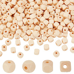 500Pcs Natural Wood Beads, Horizontal Hole, Cube, Floral White, 10x10x10mm, Hole: 3.5mm(WOOD-GA0001-50)