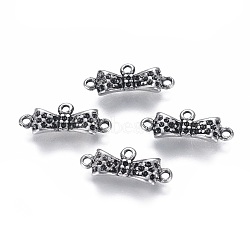304 Stainless Steel  Rhinestone Connector Settings, Bowknot, Antique Silver, 7.5x17.5x3.3mm, Hole: 1.2mm, Fit For 1mm Rhinestone(STAS-I120-80AS)