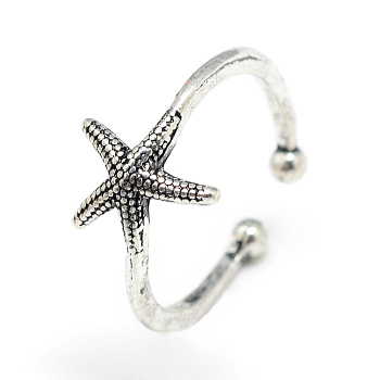Adjustable Alloy Cuff Finger Rings, Starfish/Sea Stars, Size 7, Antique Silver, 17mm

