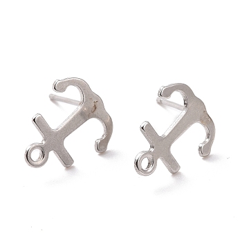 201 Stainless Steel Stud Earring Findings, with Horizontal Loop and 316 Stainless Steel Pin, Anchor, Stainless Steel Color, 12x11mm, Hole: 1mm, Pin: 0.7mm
