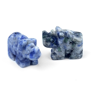 Natural Blue Spot Jasper Carved Healing Rhinoceros Figurines, Reiki Energy Stone Display Decorations, 26x20mm