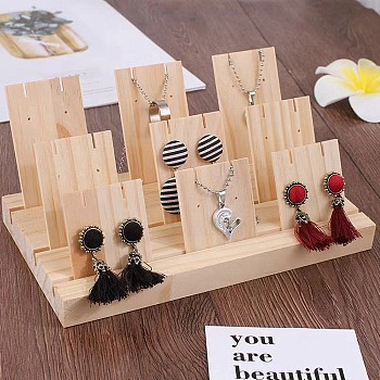 3-Slot Wooden Earring Display Card Stands, Jewelry Organizer Holder with Earring Display Cards, for Earring, pendant Necklace Storage, Wheat, Finish Product: 22x11.9x8.1cm, Hole: 1.6mm