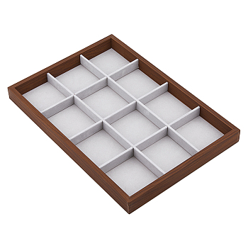 Rectangle Wood Jewelry Display Trays, Covered with Velvet, 12 Grids Tray Jewelry Storage Holder, Gainsboro, 25x35.7x3cm