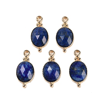 Natural Lapis Lazuli Faceted Pendans, Golden Plated Brass Oval Charms, 20.5x9.5x5.5mm, Hole: 1.7mm