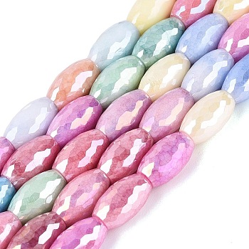 Anti-Tarnish Electroplate Glass Beads Strands, Rice, Imitation Gemstone, Faceted, with Crackle, Mixed Color, 9.5~10.5x6x6mm, Hole: 1~1.2mm, about 35~37pcs/strand, 13.78~14.57 inch(35~37cm)