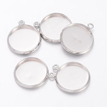 Brass Pendant Cabochon Settings, Plain Edge Bezel Cups, Setting for Cabochon, Flat Round, Lead Free and Cadmium Free and Nickel Free, Platinum, Tray: 14mm, 18x16x2mm, Hole: 1.5mm