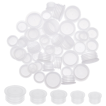 50Pcs 5 Style PE Plastic Bottle Caps, for Bottle, Column, White, 18.5~28x11~15mm, 10pcs/style