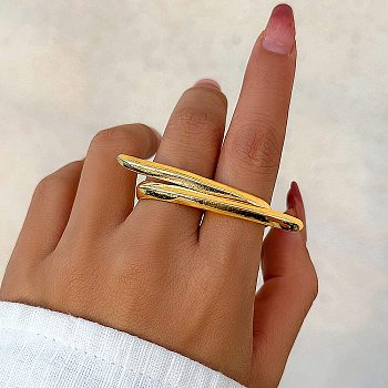 Alloy Double Open Cuff Rings for Women, Golden, Inner Diameter: 16.5x33.5mm