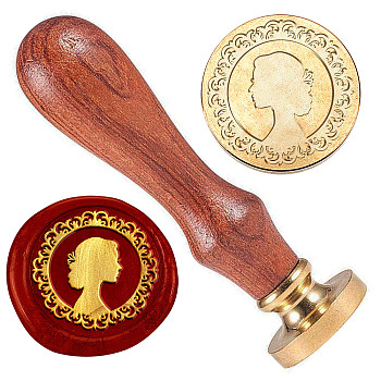 Wax Seal Stamp Set, Golden Tone Brass Sealing Wax Stamp Head, with Wood Handle, for Envelopes Invitations, Human, 83x22mm, Stamps: 25x14.5mm