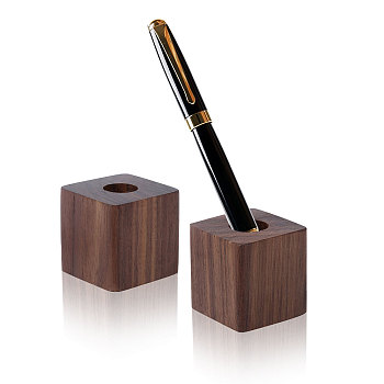 2Pcs 2 Style Black Walnut Wooden Pen Holders, Pencil Containers, Square, Coconut Brown, 35~39x34.5~39x34.5~40mm, Hole: 15mm, 1pc/style