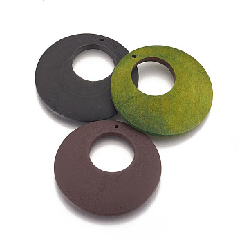 Wood Big Pendants, Flat Round, Dyed, Mixed Color, 60x5mm, Hole: 2mm