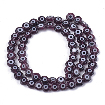 Handmade Evil Eye Lampwork Beads Strands, Flat Round, Black, 6x2.5mm, Hole: 1mm, about 64~65pcs/strand, 14.1 inch~14.5 inch