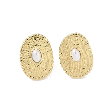 316 Surgical Stainless Steel & CCB Imitation Pearl Stud Earrings for Women, Real 18K Gold Plated, Oval, 20.5x15mm