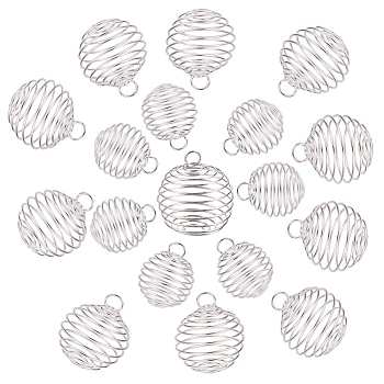 Iron Wire Pendants, Cage Pendants, Round, Silver, 24~35x19.5~30mm, Hole: 4.5~5mm, 30pcs/set