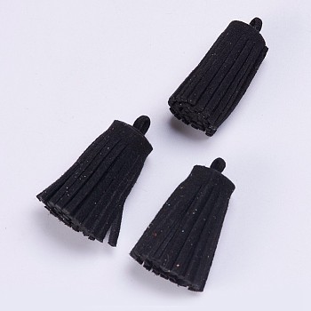 Faux Suede Tassel Pendant Decorations, Black, 33x13~15mm, Hole: 3~4mm