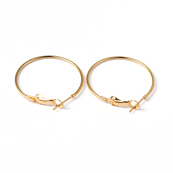 Golden Plated Brass Hoop Earrings, Nickel Free, 30x1.2mm