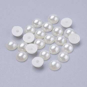 Half Round Domed Imitated Pearl Acrylic Cabochons, Creamy White, 12x6mm