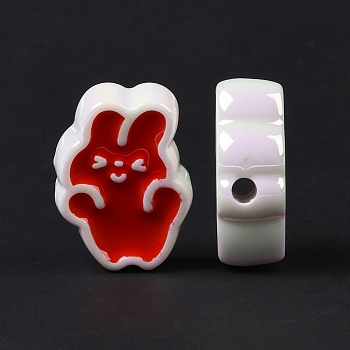 Opaque Acrylic Beads, with Enamel, Rabbit, White, 26x19x9mm, Hole: 3.5mm