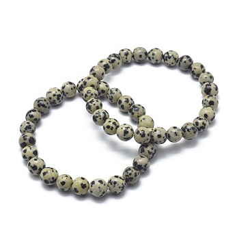 Natural Dalmatian Jasper Bead Stretch Bracelets, Round, 2-1/8 inch~2-3/8 inch(5.5~6cm), Bead: 8mm