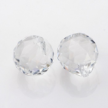 Faceted Round Glass Pendants, Clear, 23~25x21mm, Hole: 2mm