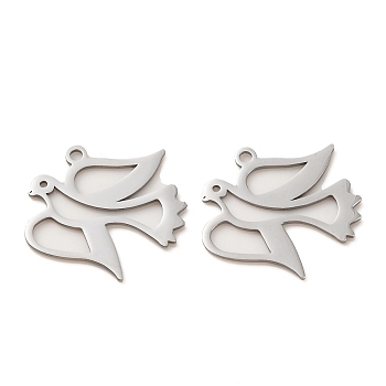 304 Stainless Steel Pendants, Laser Cut, Bird Charm, Stainless Steel Color, 22x24x1mm, Hole: 1.8mm