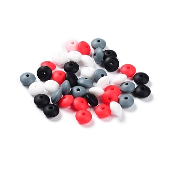 Rondelle Food Grade Eco-Friendly Silicone Focal Beads, Chewing Beads For Teethers, DIY Nursing Necklaces Making, Red, 11.5x7mm, Hole: 2.5mm, 4 colors, 10pcs/color, 40pcs/bag