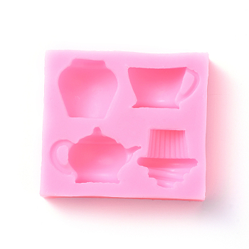 Food Grade Silicone Molds, Fondant Molds, For DIY Cake Decoration, Chocolate, Candy, UV Resin & Epoxy Resin Jewelry Making, Teapot, Pink, 64x71x18mm