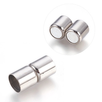 304 Stainless Steel Magnetic Clasps with Glue-in Ends, Column, Stainless Steel Color, 22x10.5mm, Inner Diameter: 9.5mm