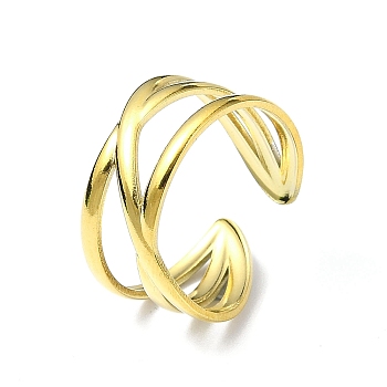 Ion Plating(IP) 304 Stainless Steel Open Cuff Ring, Criss Cross Ring, Real 18K Gold Plated, Inner Diameter: 18mm