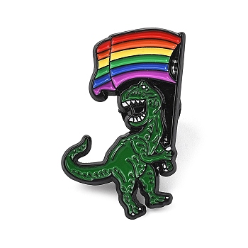 Pride Month Enamel Brooches, Alloy Lapel Pin Backs for Backpack Clothes, Dinosaur, Green, 32x19.5mm