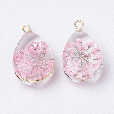 Golden Pink Drop Brass+Glass Pendants