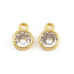 Brass Pave Clear Cubic Zirconia Charms, Flat Round Charms, Single Stone Charms, Rack Plating, Long-Lasting Plated, Cadmium Free & Lead Free, Real 18K Gold Plated, 8.5x6x3mm, Hole: 1.4mm(CU-CBAD306-24A-G)