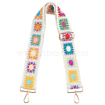 Ethnic Style Cloth Embroidery Colorful Flower Webbing Bag Straps, with Golden Tone Alloy Findings, Beige, 790x52x16mm(DIY-WH20053-22A)