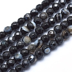 Natural Agate Beads, Dyed & Heated, Faceted Round, Black, 4mm, Hole: 1mm, about 93pcs/strand, 14.5 inch(37cm)(G-J371-08-4mm)