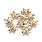 Tibetan Style Alloy Beads, Lead Free & Nickel Free & Cadmium Free, Starfish/Sea Stars, Real 14K Gold Plated, 14x14x3.5mm, Hole: 1.2mm(TIBEB-A004-028G-NR)