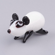 Home Decorations, Handmade Lampwork Display Decorations, Mouse, White & Black, 26x11x14mm(LAMP-J084-78)