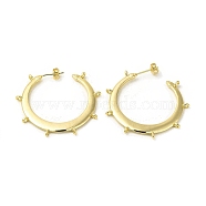 Brass Ring Stud Earring Findings, Half Hoop Earring Findings with Vertical Loops, Cadmium Free & Nickel Free & Lead Free, Real 18K Gold Plated, 42x42.5x2mm, Hole: 1.6mm, Pin: 0.8mm(KK-H440-02G)
