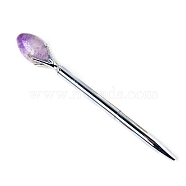 Natural Amethyst Egg Ball-Point Pen, Stainless Steel Ball-Point Pen, Office School Supplies, 155mm(PW-WG63249-04)