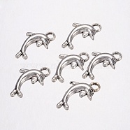 Tibetan Style Alloy Metal Pendants, Cadmium Free & Lead Free, Dolphin, Antique Silver, 19x11.5mm, Hole: 2.5mm(LF0364Y)