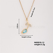 Elegant Vintage Tulip Brass Micro Pave Cubic Zirconia Pendant Necklaces, Cable Chains Necklaces for Women, Cyan, 15.75 inch(400mm)(IJ8797-5)