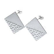 201 Stainless Steel Stud Earrings, with 304 Stainless Steel Pins, Textured Rhombus, Stainless Steel Color, 30.5x30.5mm(EJEW-K270-26P)