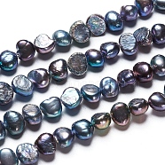 Natural Baroque Pearl Keshi Pearl, Cultured Freshwater Pearl Beads Strands, Two Sides Polished, Dyed, Nuggets, Slate Gray, 6~7.5x3~5x6~7mm, Hole: 0.5mm, about 30pcs/strand, 7.09 inch(18cm)(X-PEAR-I004-01B)