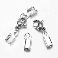 304 Stainless Steel Lobster Claw Clasps, with Cord Ends, Stainless Steel Color, 34mm(X-STAS-G075-02B)