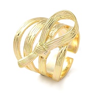 Brass Bowknot Wide Open Cuff Rings for Women, Golden, 24mm, Adjustable (RJEW-B062-04G)