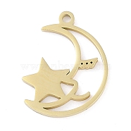 Ion Plating(IP) 304 Stainless Steel Pendants, Moon with Star Charm, Real 18K Gold Plated, 15x11.5x1mm, Hole: 1mm(STAS-P366-76G)